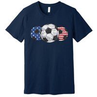 Soccer Red White Blue American Flag 4th Of July Premium T-Shirt