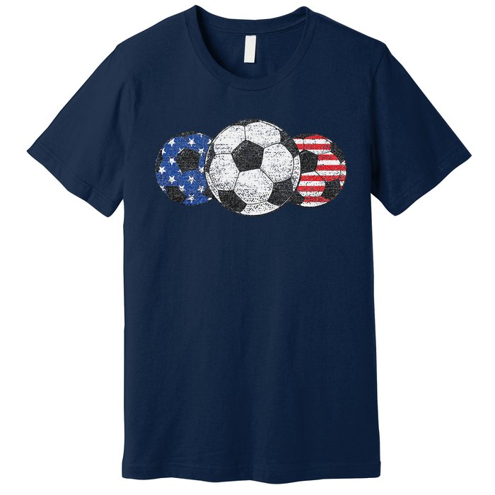 Soccer Red White Blue American Flag 4th Of July Premium T-Shirt