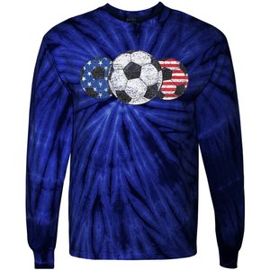 Soccer Red White Blue American Flag 4th Of July Tie-Dye Long Sleeve Shirt