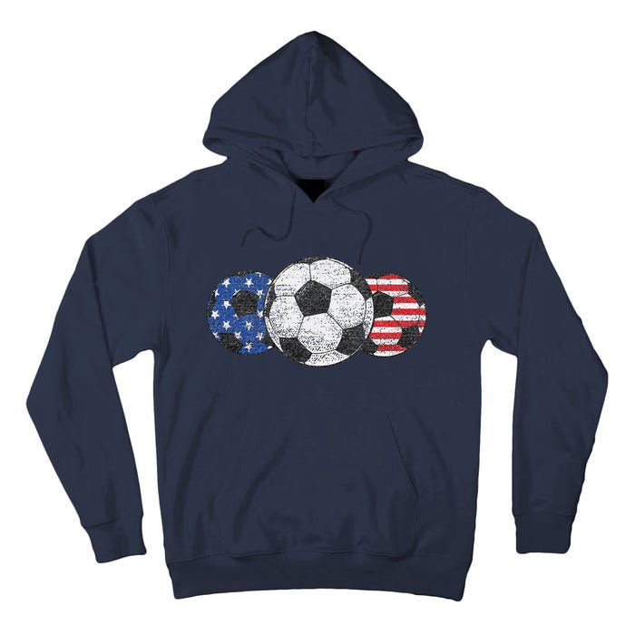 Soccer Red White Blue American Flag 4th Of July Tall Hoodie