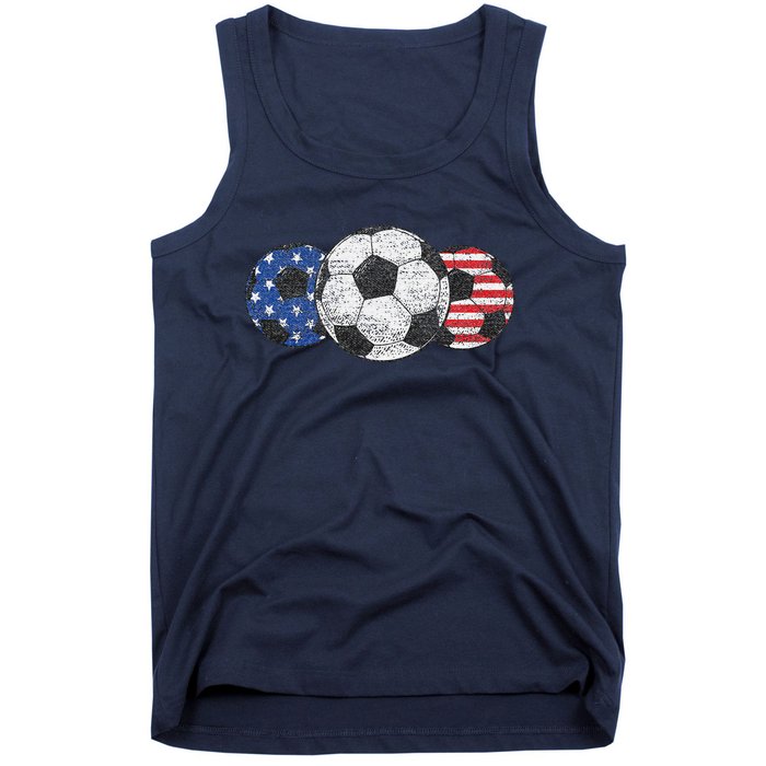 Soccer Red White Blue American Flag 4th Of July Tank Top