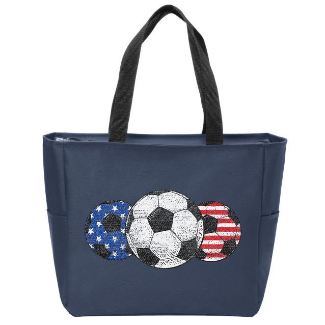Soccer Red White Blue American Flag 4th Of July Zip Tote Bag