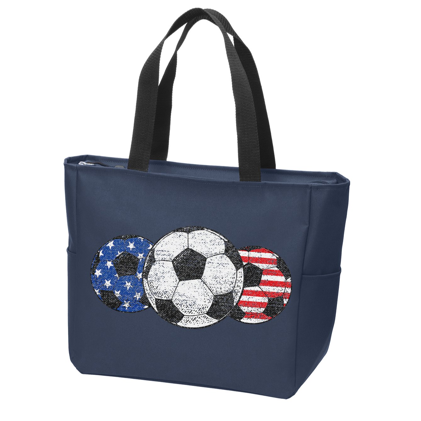 Soccer Red White Blue American Flag 4th Of July Zip Tote Bag