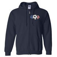 Soccer Red White Blue American Flag 4th Of July Full Zip Hoodie