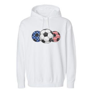 Soccer Red White Blue American Flag 4th Of July Garment-Dyed Fleece Hoodie