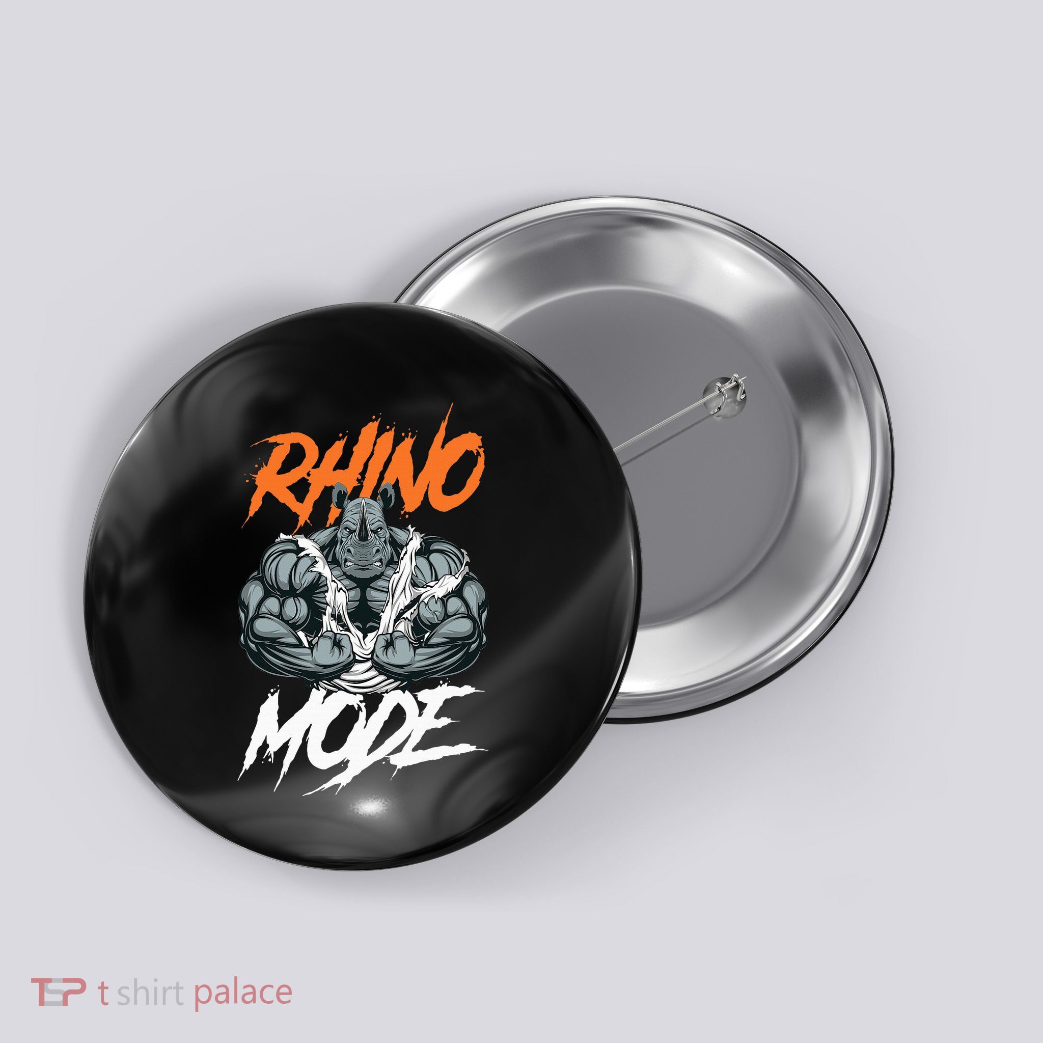 Strong Rhino With Big Biceps Rhino Mode For Gym Lover Button