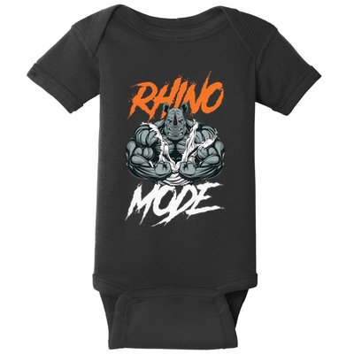 Strong Rhino With Big Biceps Rhino Mode For Gym Lover Baby Bodysuit