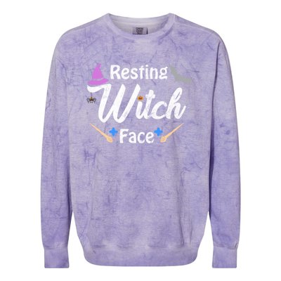 S Resting Witch Face Broomstick Cute Spooky Party Gift Colorblast Crewneck Sweatshirt