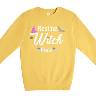 S Resting Witch Face Broomstick Cute Spooky Party Gift Premium Crewneck Sweatshirt