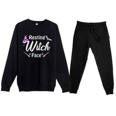 S Resting Witch Face Broomstick Cute Spooky Party Gift Premium Crewneck Sweatsuit Set