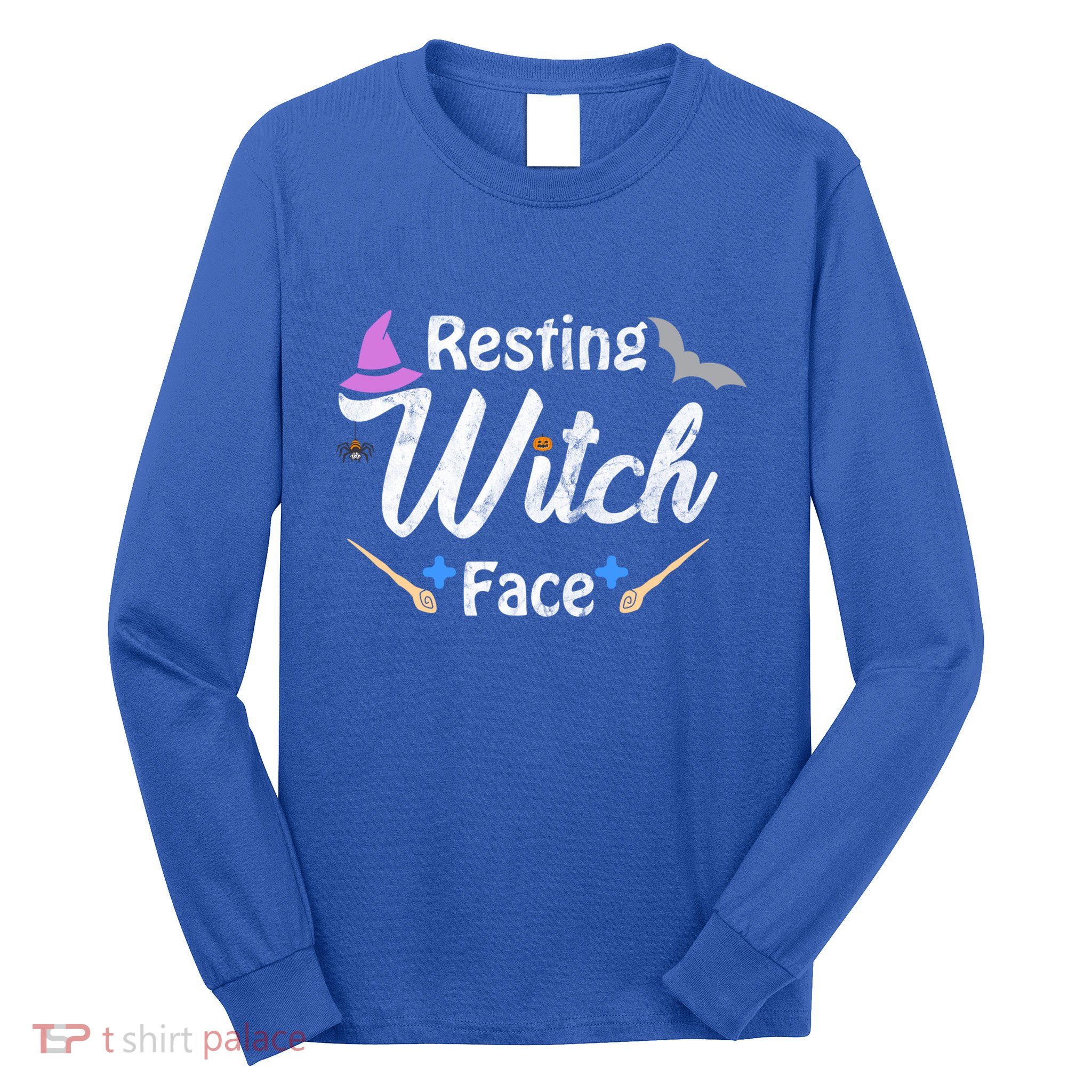 S Resting Witch Face Broomstick Cute Spooky Party Gift Long Sleeve Shirt