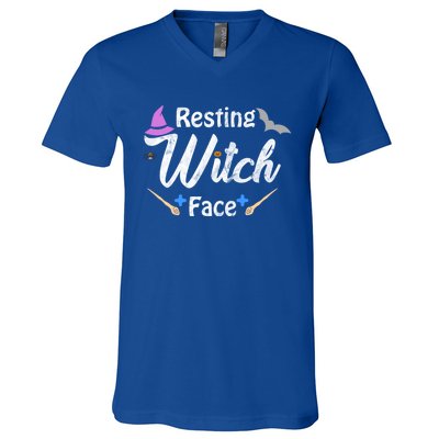 S Resting Witch Face Broomstick Cute Spooky Party Gift V-Neck T-Shirt