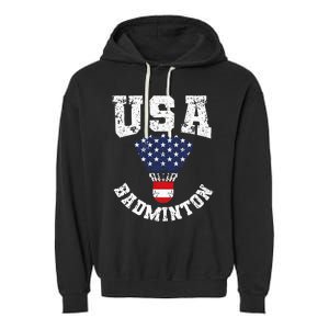 Shuttlecock Red White Blue Patriotic Usa Badminton Garment-Dyed Fleece Hoodie