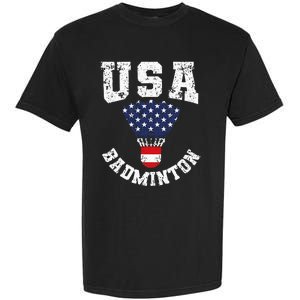 Shuttlecock Red White Blue Patriotic Usa Badminton Garment-Dyed Heavyweight T-Shirt