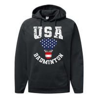 Shuttlecock Red White Blue Patriotic Usa Badminton Performance Fleece Hoodie