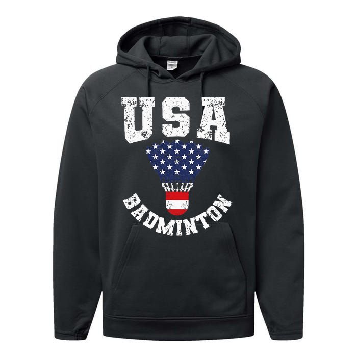 Shuttlecock Red White Blue Patriotic Usa Badminton Performance Fleece Hoodie