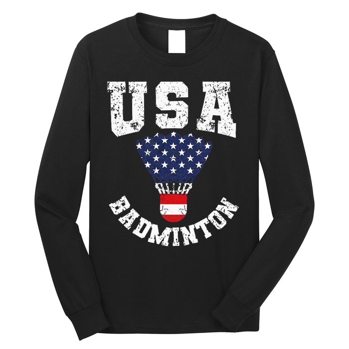 Shuttlecock Red White Blue Patriotic Usa Badminton Long Sleeve Shirt