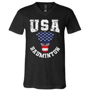 Shuttlecock Red White Blue Patriotic Usa Badminton V-Neck T-Shirt