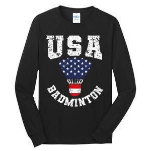 Shuttlecock Red White Blue Patriotic Usa Badminton Tall Long Sleeve T-Shirt