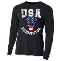 Shuttlecock Red White Blue Patriotic Usa Badminton Cooling Performance Long Sleeve Crew