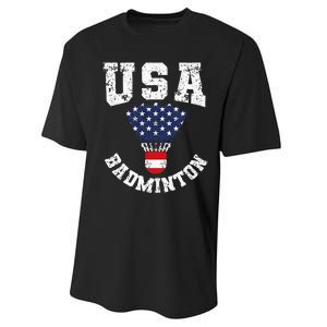 Shuttlecock Red White Blue Patriotic Usa Badminton Performance Sprint T-Shirt