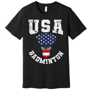 Shuttlecock Red White Blue Patriotic Usa Badminton Premium T-Shirt