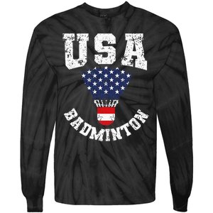 Shuttlecock Red White Blue Patriotic Usa Badminton Tie-Dye Long Sleeve Shirt