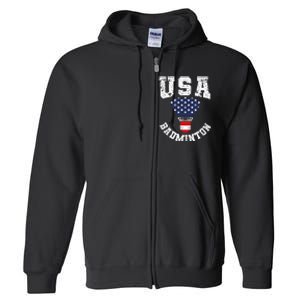 Shuttlecock Red White Blue Patriotic Usa Badminton Full Zip Hoodie