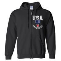 Shuttlecock Red White Blue Patriotic Usa Badminton Full Zip Hoodie