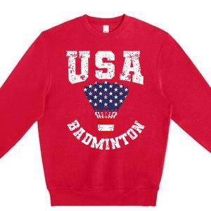 Shuttlecock Red White Blue Patriotic Usa Badminton Premium Crewneck Sweatshirt