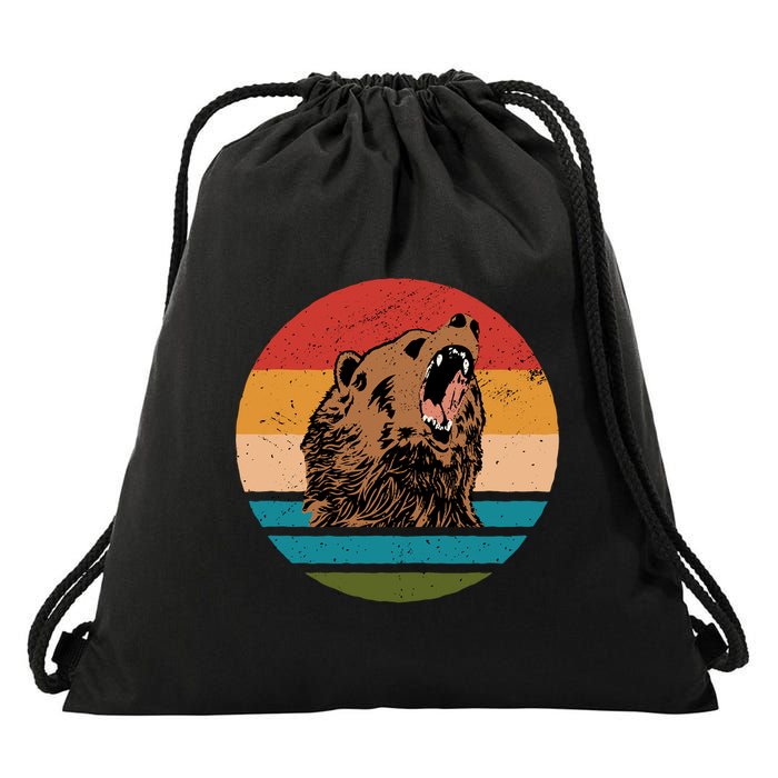 Sunset Retro Wild Bear Drawstring Bag