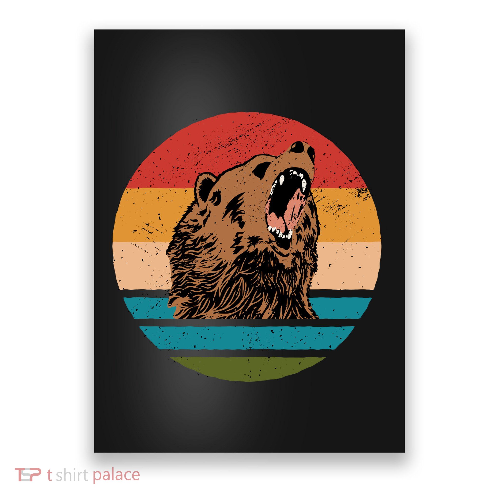 Sunset Retro Wild Bear Poster