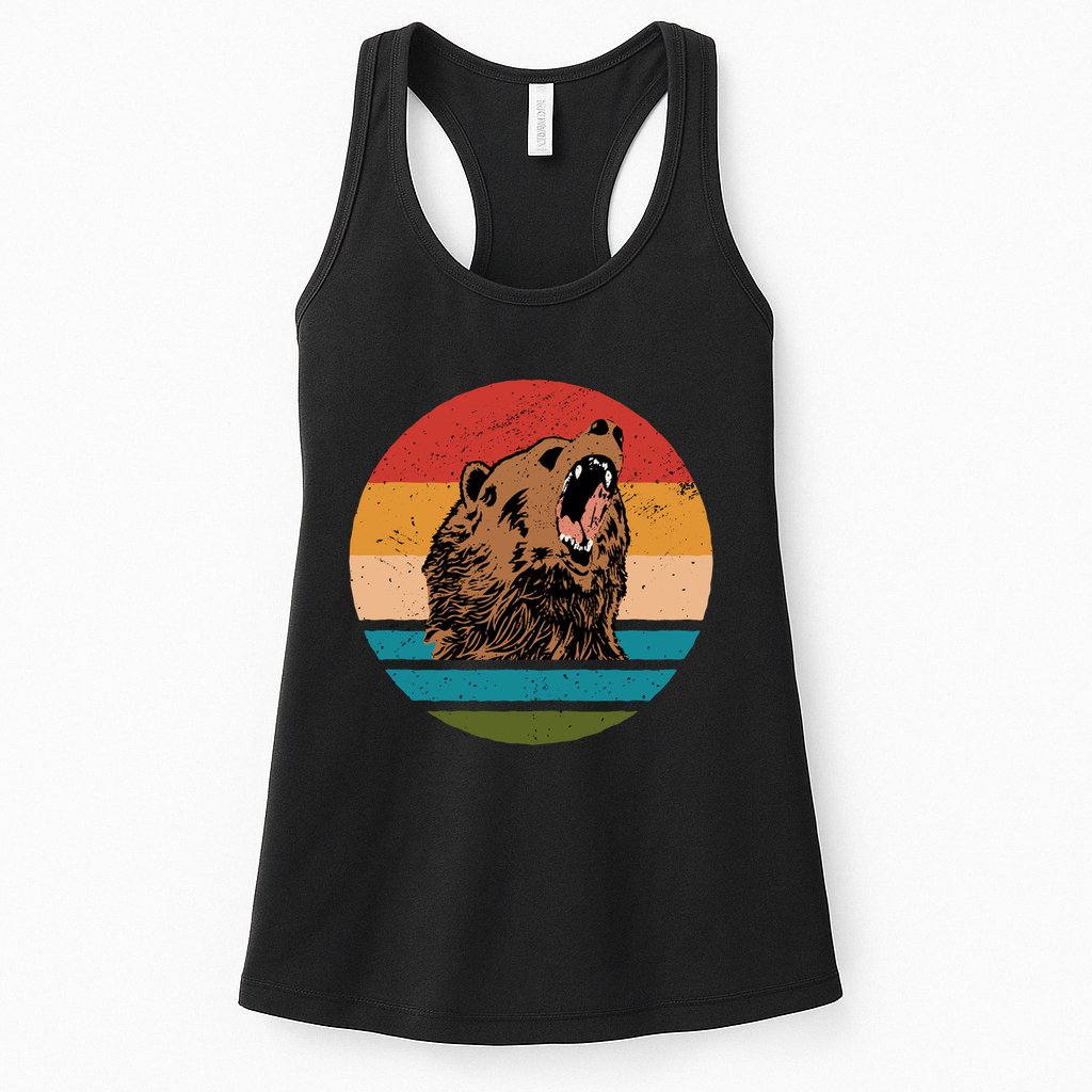 Sunset Retro Wild Bear Womens Tank Top