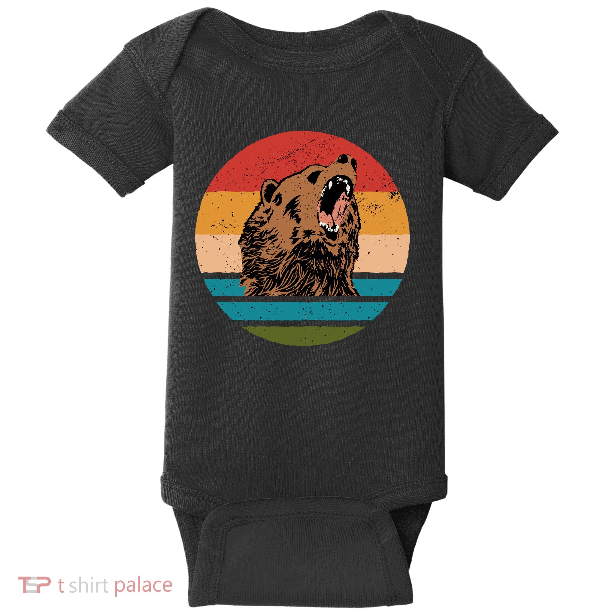 Sunset Retro Wild Bear Baby Bodysuit