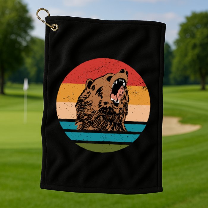 Sunset Retro Wild Bear Golf Towel