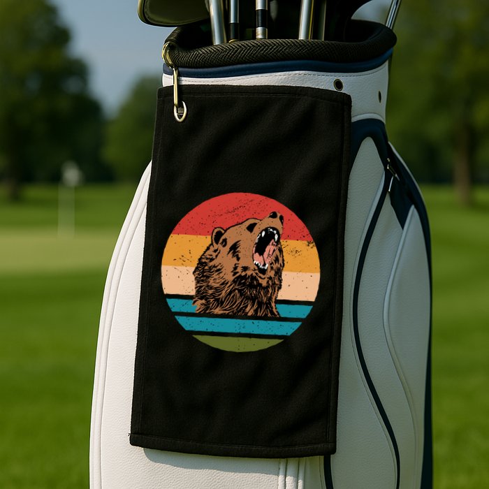 Sunset Retro Wild Bear Golf Towel