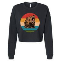 Sunset Retro Wild Bear Cropped Pullover Crew