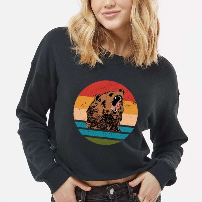 Sunset Retro Wild Bear Cropped Pullover Crew