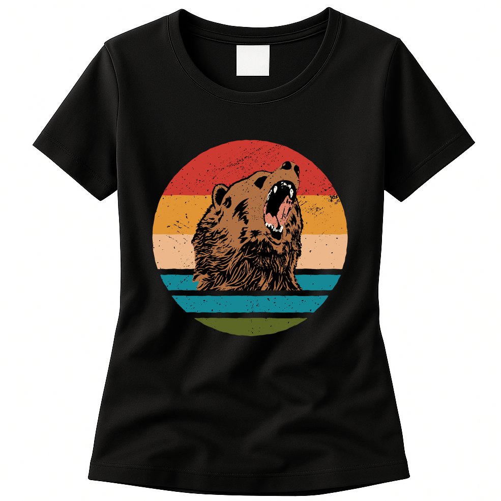 Sunset Retro Wild Bear Womens T-Shirt