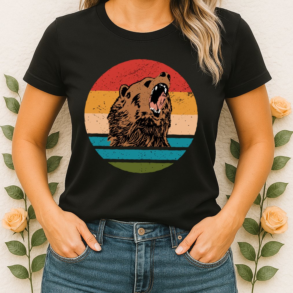 Sunset Retro Wild Bear Womens T-Shirt