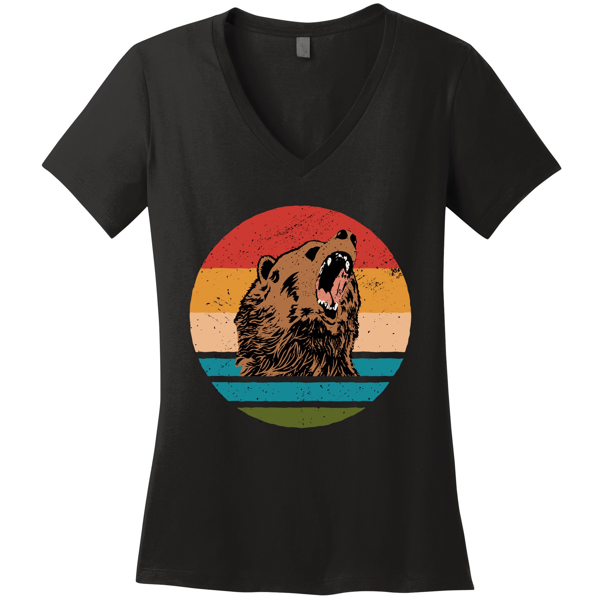 Sunset Retro Wild Bear Women's V-Neck T-Shirt