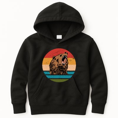 Sunset Retro Wild Bear Kids Hoodie