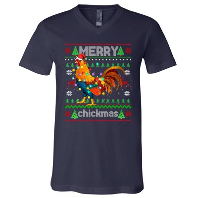 Santa Rooster Xmas V-Neck T-Shirt