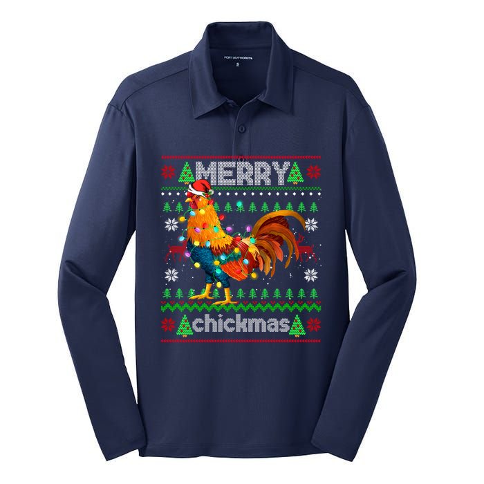 Santa Rooster Xmas Silk Touch Performance Long Sleeve Polo