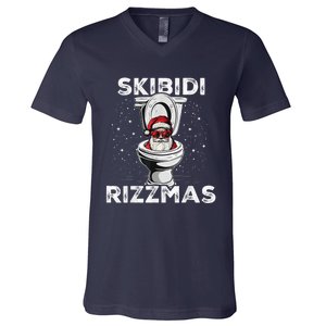 S.K.I.B.I.D.I Riz Zmas Funny Toilet Santa White Elephant Christmas V-Neck T-Shirt