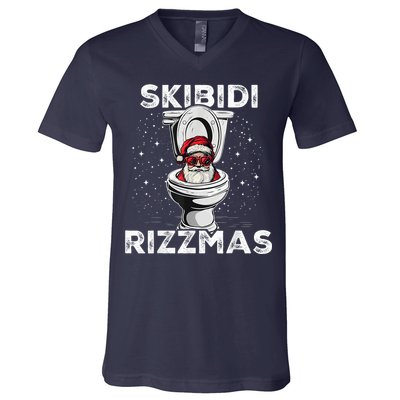 S.K.I.B.I.D.I Riz Zmas Funny Toilet Santa White Elephant Christmas V-Neck T-Shirt