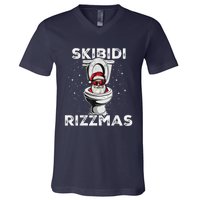 S.K.I.B.I.D.I Riz Zmas Funny Toilet Santa White Elephant Christmas V-Neck T-Shirt