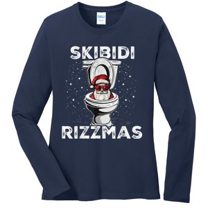 S.K.I.B.I.D.I Riz Zmas Funny Toilet Santa White Elephant Christmas Ladies Long Sleeve Shirt