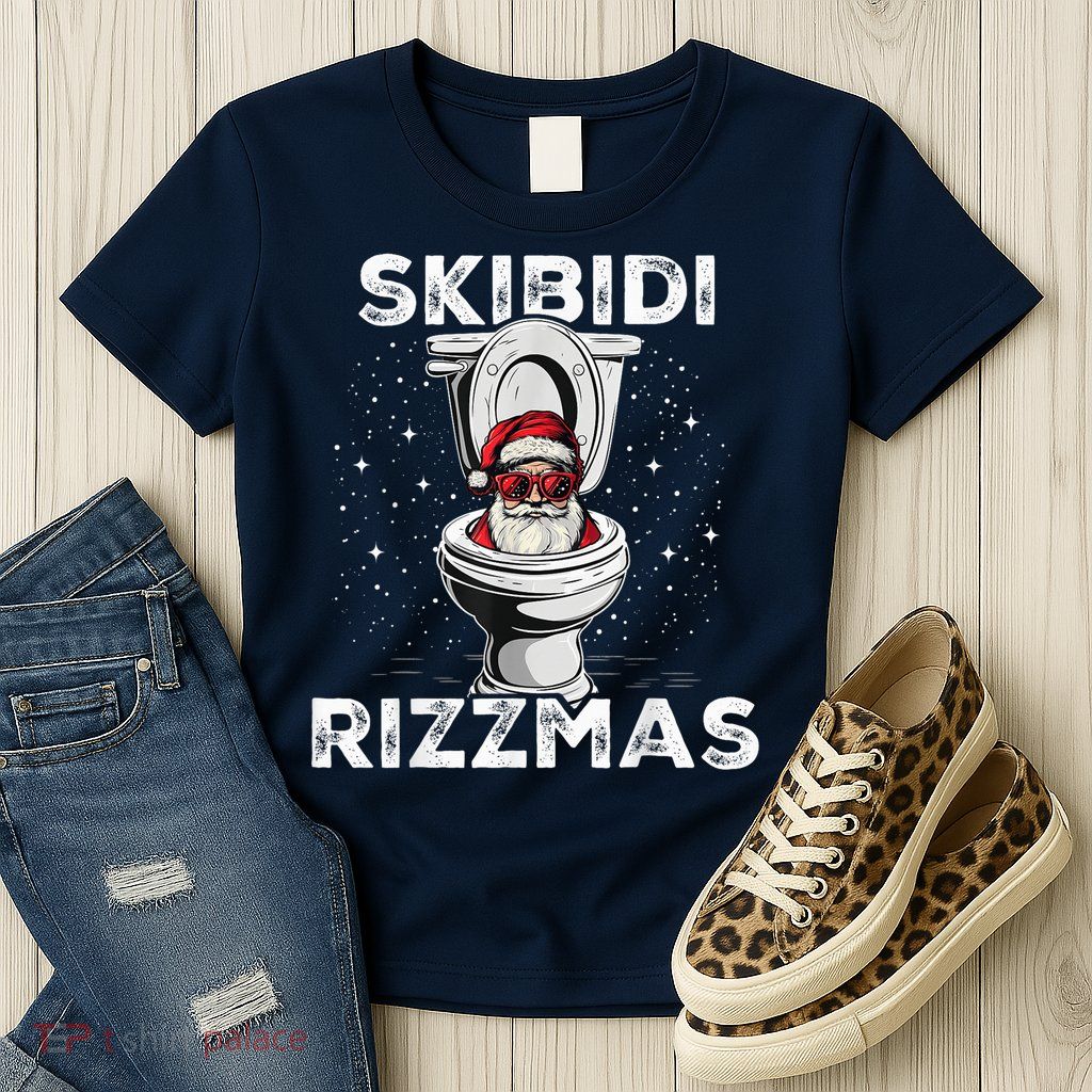 S.K.I.B.I.D.I Riz Zmas Funny Toilet Santa White Elephant Christmas Womens T-Shirt