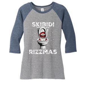 S.K.I.B.I.D.I Riz Zmas Funny Toilet Santa White Elephant Christmas Women's Tri-Blend 3/4-Sleeve Raglan Shirt